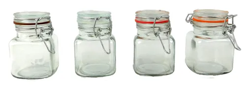 MAKRO - Dóza sklo 100ml s klipom, 5x8x7cm, rôzne farby, sklenená