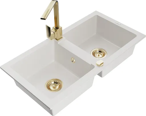 MEXEN/S MEXEN/S - Mario granitový drez 2-bowly vrátane batérie Rita, biela 6504-20-670300-50