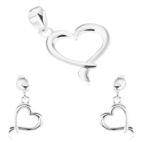 Sada zo striebra 925 - náušnice, prívesok, obrys srdca s prekríženými líniami