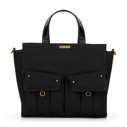 Dámsky kabelka s prímesou bavlny čierny 100-4Y-440-1