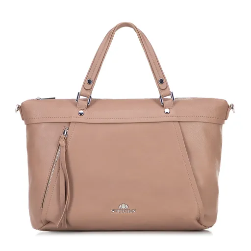 Dámska kožená kabelka na notebook 15" so strapcom béžová 100-4E-803-9