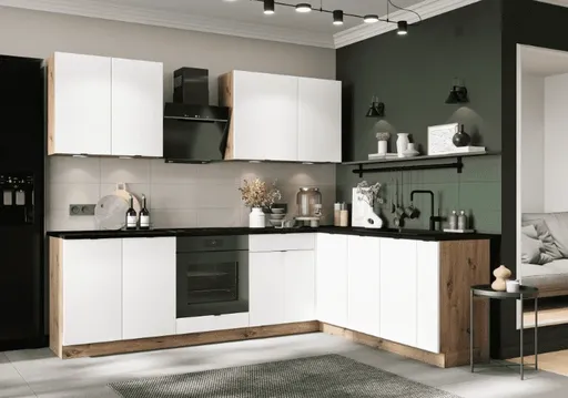 Artstolk Rohová kuchynská linka GIANNA C | dub artisan/biela 200-260 cm Prevedenie: s pracovnou doskou