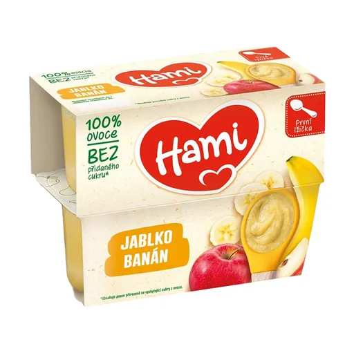 HAMI Prvá lyžička 100% ovocia Jablko a banán od 4.mesiaca 4 x 100 g