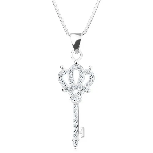 Náhrdelník zo striebra 925, retiazka a prívesok - trblietavý kľúč s korunkou