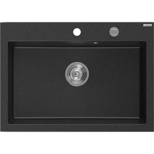 MEXEN MEXEN - Elix granitový drez 1-miska 700 x 500 mm, čierna/strieborná metalík, sifón chróm 6526701005-73