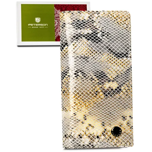 Béžová kožená peňaženka na magnet s hadím vzorom – Peterson