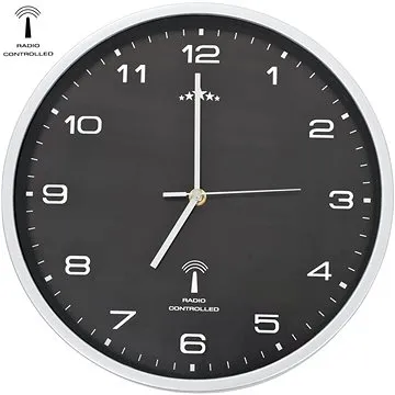 Rádiom riadené nástenné hodiny so strojčekom Quartz 31 cm čierne (695,45)