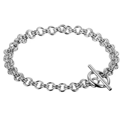 Strieborný náramok 925 - dvojité očká, zapínanie na krúžok a kolík