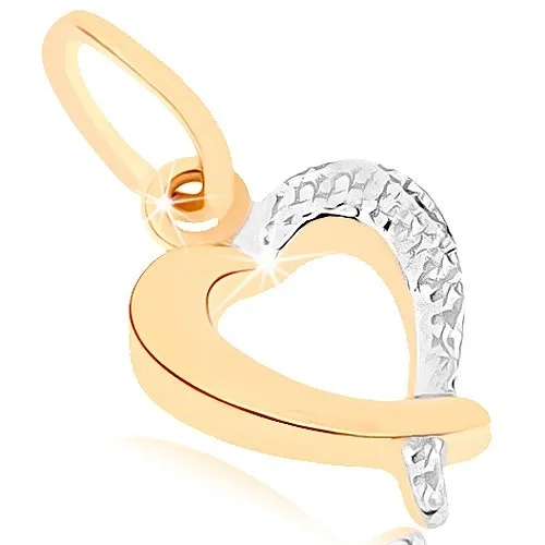 Zlatý prívesok 375 - ligotavá kontúra srdca, dvojfarebné prevedenie