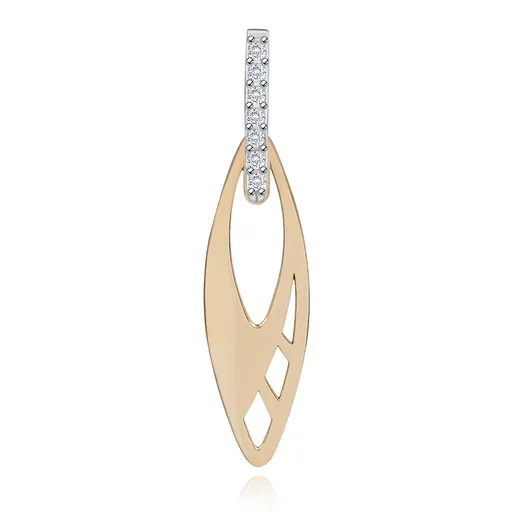 Zlatý prívesok 585 - ploché zrnko s výrezmi, zvislý pás čírych zirkónikov