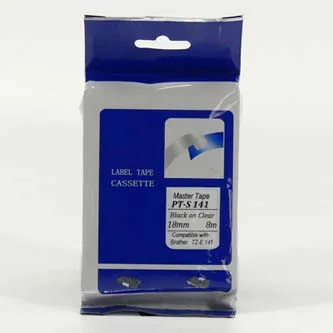 Master tape kompatibil. páska do tlačiarne štítkov, pre Brother, PT-S141, černý tlač/priesvitný podklad, nelaminovaná, 8m, 18mm