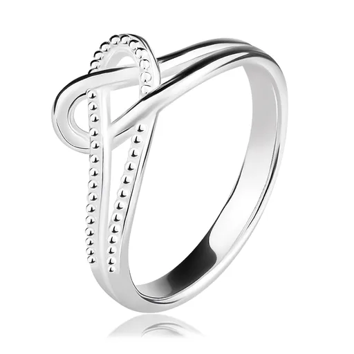 Prsteň zo striebra 925 - srdce z hladkej a vrúbkovanej slučky, dvojité rameno - Veľkosť: 52 mm