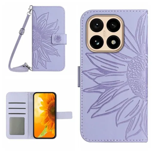 ART SUNFLOWER Peňaženkový kryt so šnúrkou pre Xiaomi 15T fialový