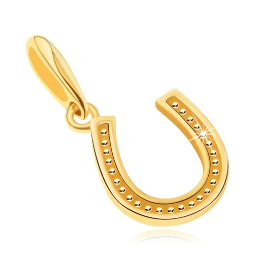 Prívesok zo žltého 14K zlata, symbol šťastia - podkovička s drobnými bodkami