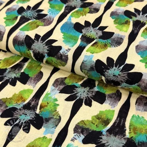 Viskóza s ľanom Artificial flower design A digital print