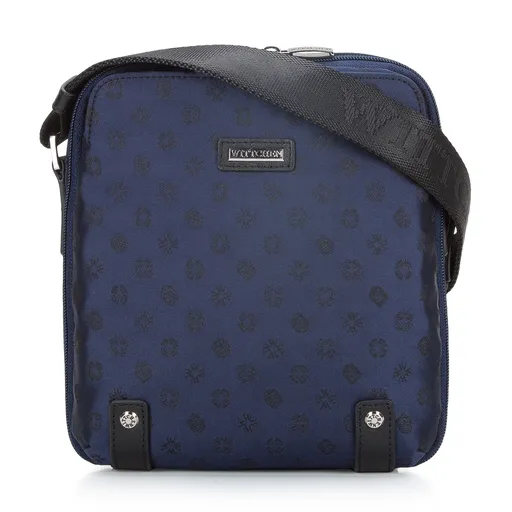 Dámska žakárová kabelka s koženými pásikmi vertikálna granátová 95-4-904-N