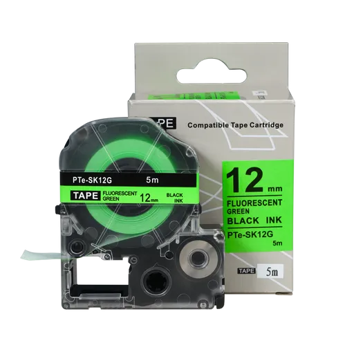Brother TZe-SK12G, 12mm x 5m, černý tisk / fluorescenční zelený podklad, kompatibilní páska
