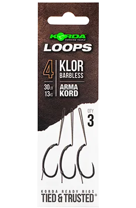 Korda hotové montáže loop rigs klor barbless - háčik 4 nosnosť 30 lb