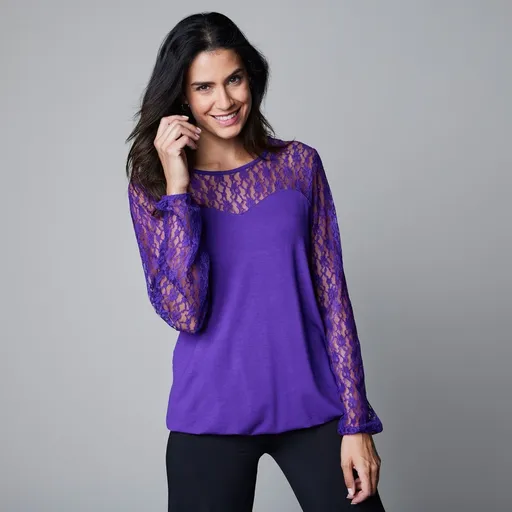Tričko s vloženou čipkou, dlhé rukávy