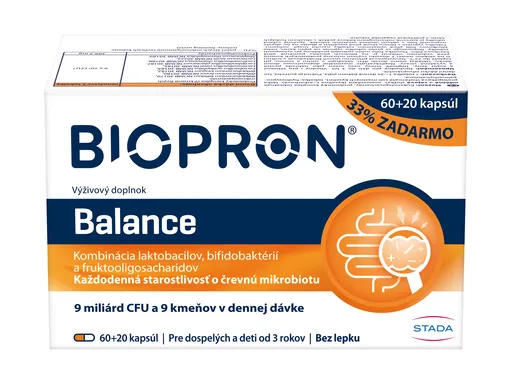 Biopron Balance probiotiká a prebiotiká pre každodennú starostlivosť o črevnú mikrobiotu 60+20 toboliek