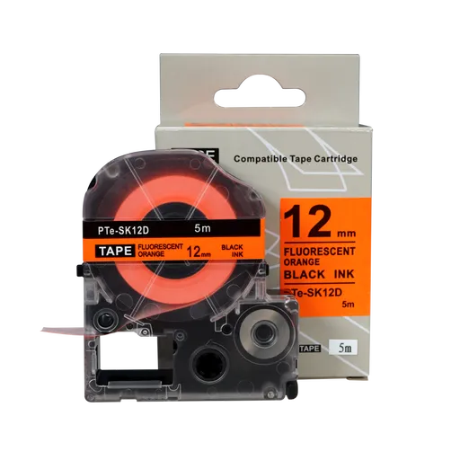 Brother TZe-SK12D, 12mm x 5m, černý tisk / fluorescenční oranžový podklad, kompatibilní páska