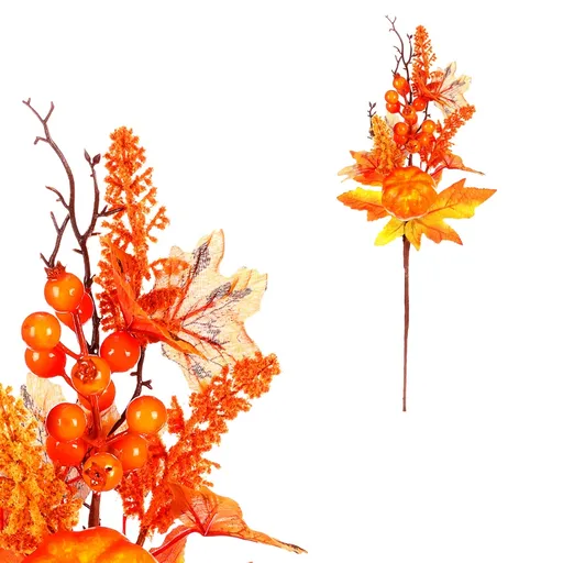 Jesenná umelá vetvička - tekvica a bobule, 50 cm