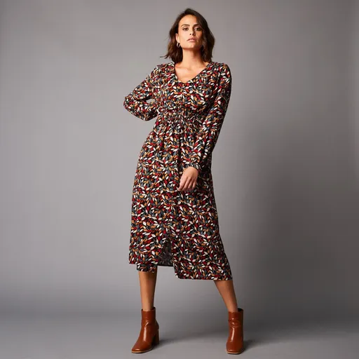 Polodlhé šaty s potlačou a žabkovaním