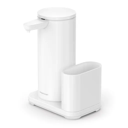 Bezdotykový dávkovač mydla Simplehuman 414 ml + držiak na hubku biela oceľ SHST1081