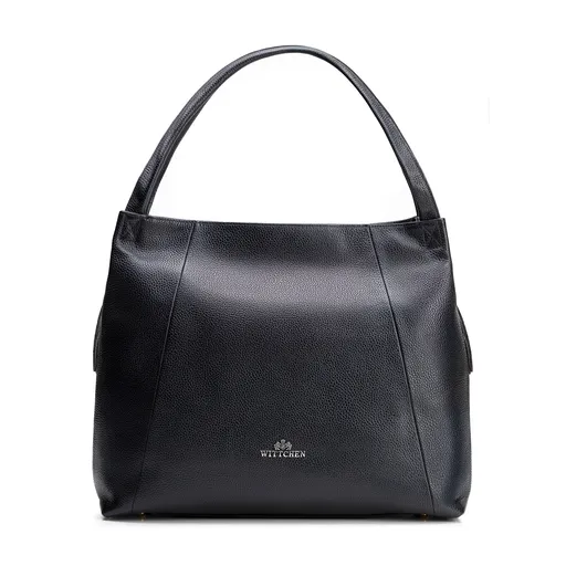 Dámska kabelka typu vak z kože čierno-strieborná 100-4E-626-1S