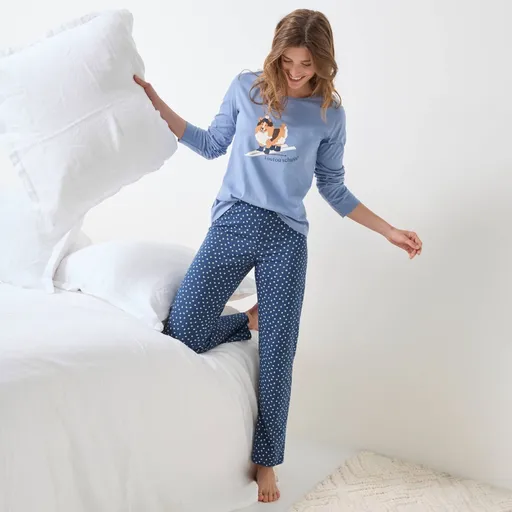 Pyžamo s nohavicami, potlačou a zladeným vrecúškom