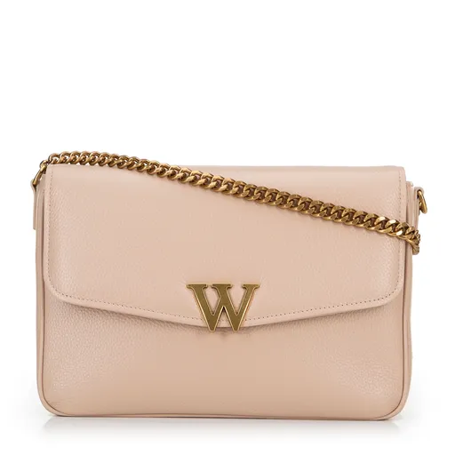 Dámska crossbody z kože s dekoratívnym zapínaním béžová 100-4E-213-9