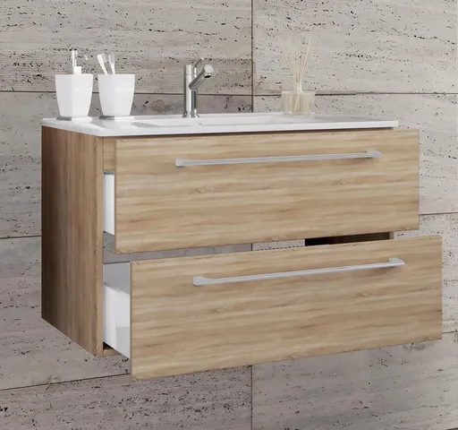 VCM 2dílná umyvadlová skříňka Badinos 2 zásuvky 80 cm, dub sonoma