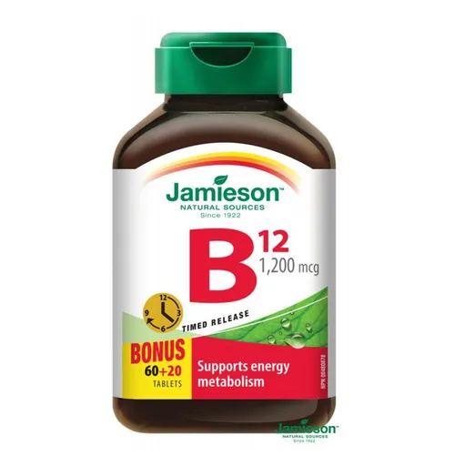 JAMIESON Vitamín B12 metylkobalamín 1200 μg s postupným uvoľňovaním 60 + 20 tabliet ZADARMO