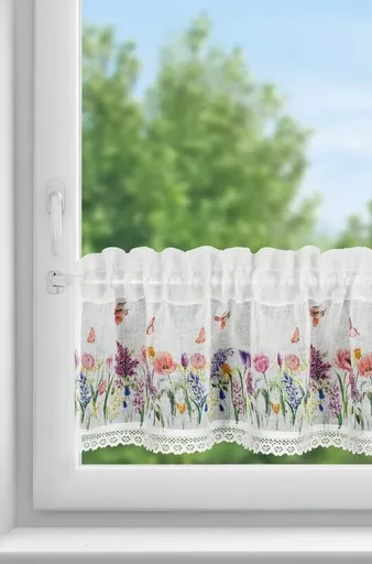 ArtFir Krátka záclona BELLA P | biela/ružová 150 x 30 cm