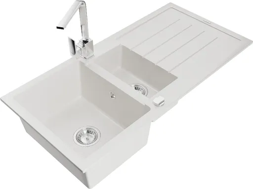 MEXEN/S MEXEN/S - Andres granitový drez s odkvapkávačom vrátane batérie Rita, biela 6515-20-670300-00