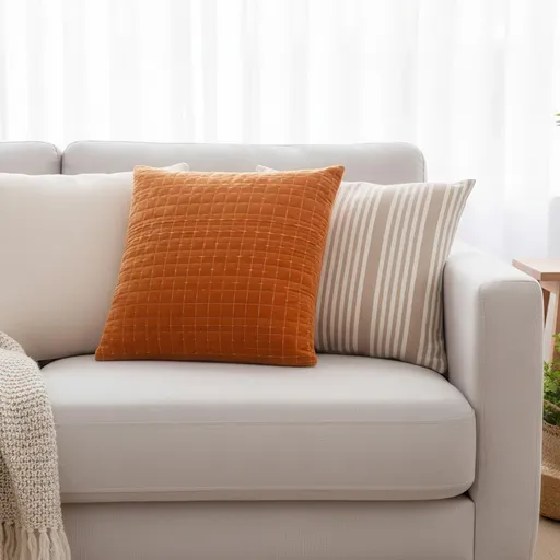 Dekorační sametový polštář prošívaný, 45 x 45 cm, hořčicový