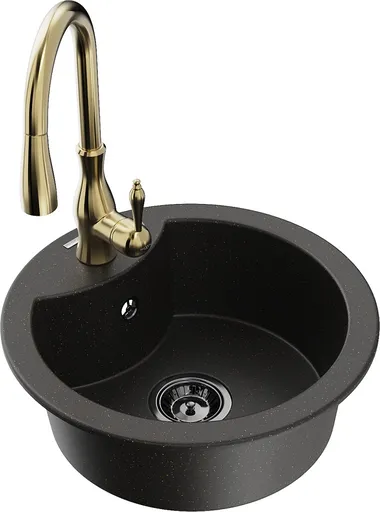 MEXEN/S MEXEN/S - Diego granitový drez 1-miska vrátane batérie Savita, čierna/zlatá metalik 6512-75-672601-50-B