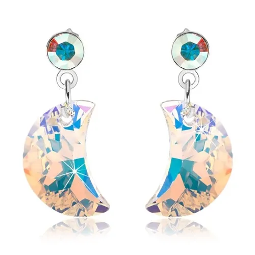 Strieborné náušnice 925, visiace mesiačiky zo svetložltých krištáľov Swarovski