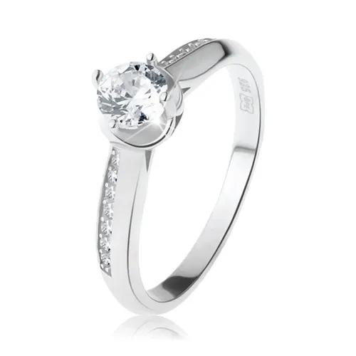 Zásnubný prsteň, striebro 925, oblé zdobené ramená, číry okrúhly zirkón - Veľkosť: 54 mm