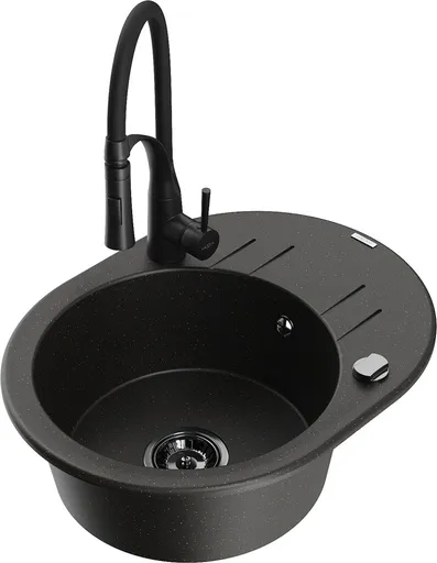 MEXEN/S MEXEN/S - Kevin granitový drez s odkvapkávačom vrátane batérie Aster, čierna/zlatá metalik 6517-75-73450-70-B