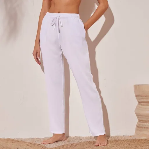 Jednofarebné rovné krepónové nohavice