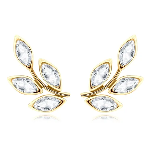 Náušnice v žltom zlate 375 - vetvička so zirkónovými listami, puzetky