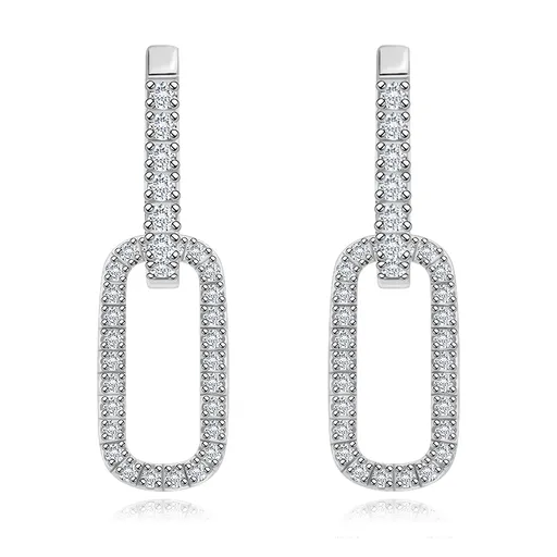 Kĺbové strieborné 925 náušnice - oválne retiazkové očká, číre zirkóny