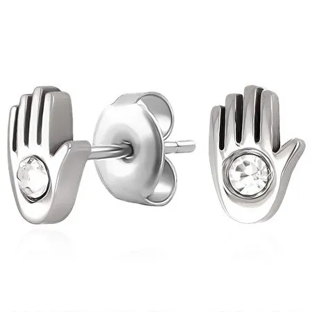 Puzetové náušnice z chirurgickej ocele - ruka so zirkónikom