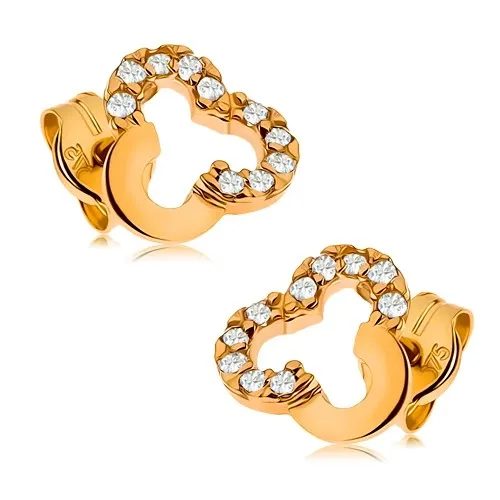 Zlaté náušnice 9K trojlístok s čírymi zirkónmi