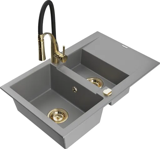 MEXEN/S MEXEN/S - Gaspar granitový drez 1.5 s odkvapkávačom vrátane batérie Aster, šedá 6507-71-73450-57-G