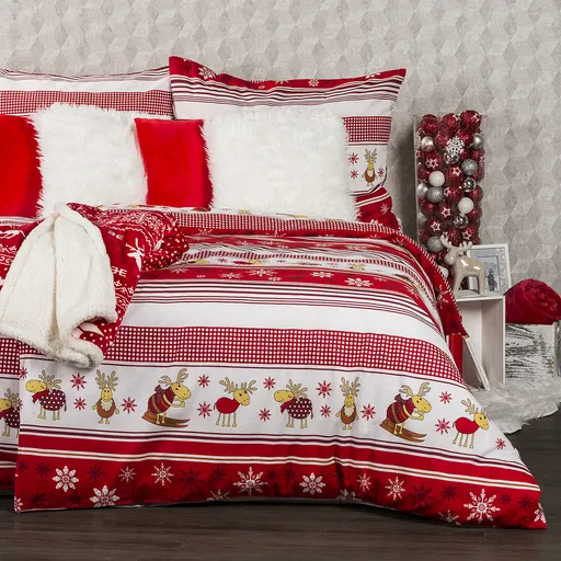 4Home Vianočné flanelové obliečky Sobíky, 140 x 200 cm, 70 x 90 cm