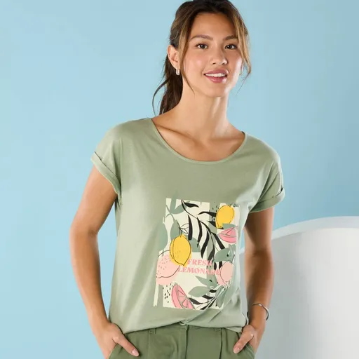 Tričko s krátkymi rukávmi a potlačou pre nižšiu postavu