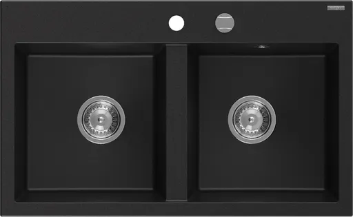 MEXEN MEXEN - Hektor granitový drez 2-bowl 800 x 480 mm, čierna, sifón chróm 6521802000-77