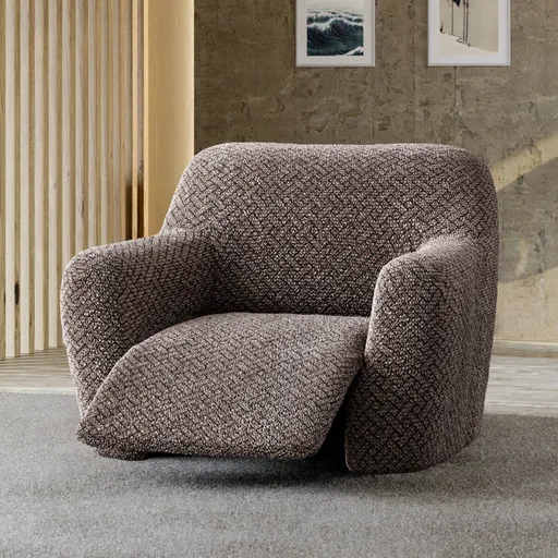 Pružný žabkovaný poťah z mikrovlákna s ratanovým vzorom na relaxačné kreslo